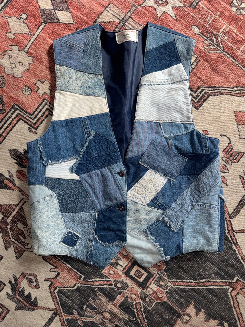 Vintage Patchwork Denim Vest - Blue Jeans Vest